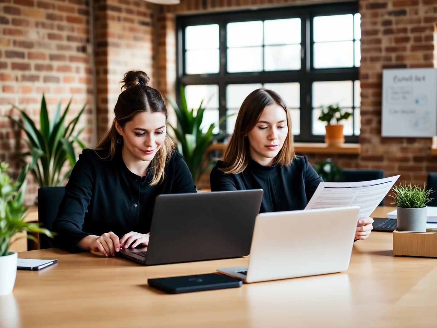 A two-person HR team working side by side