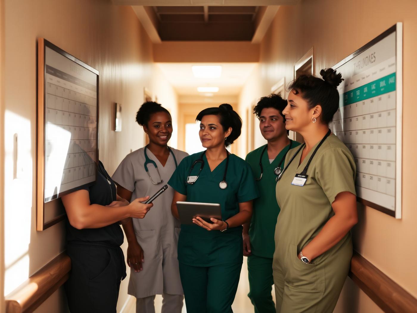 A clinical team checking the week's schedule together