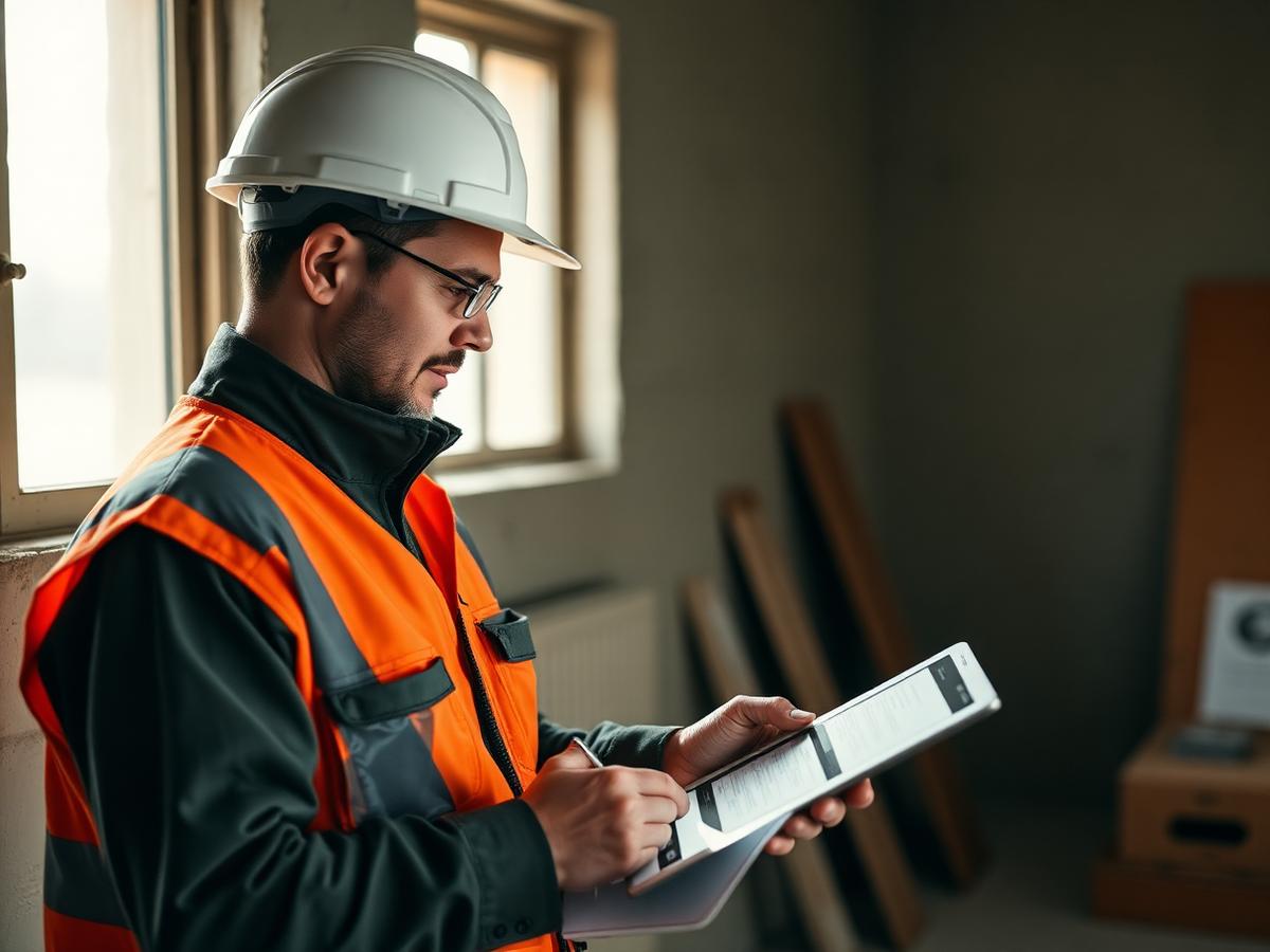 A safety officer completing a site checklist on a tablet