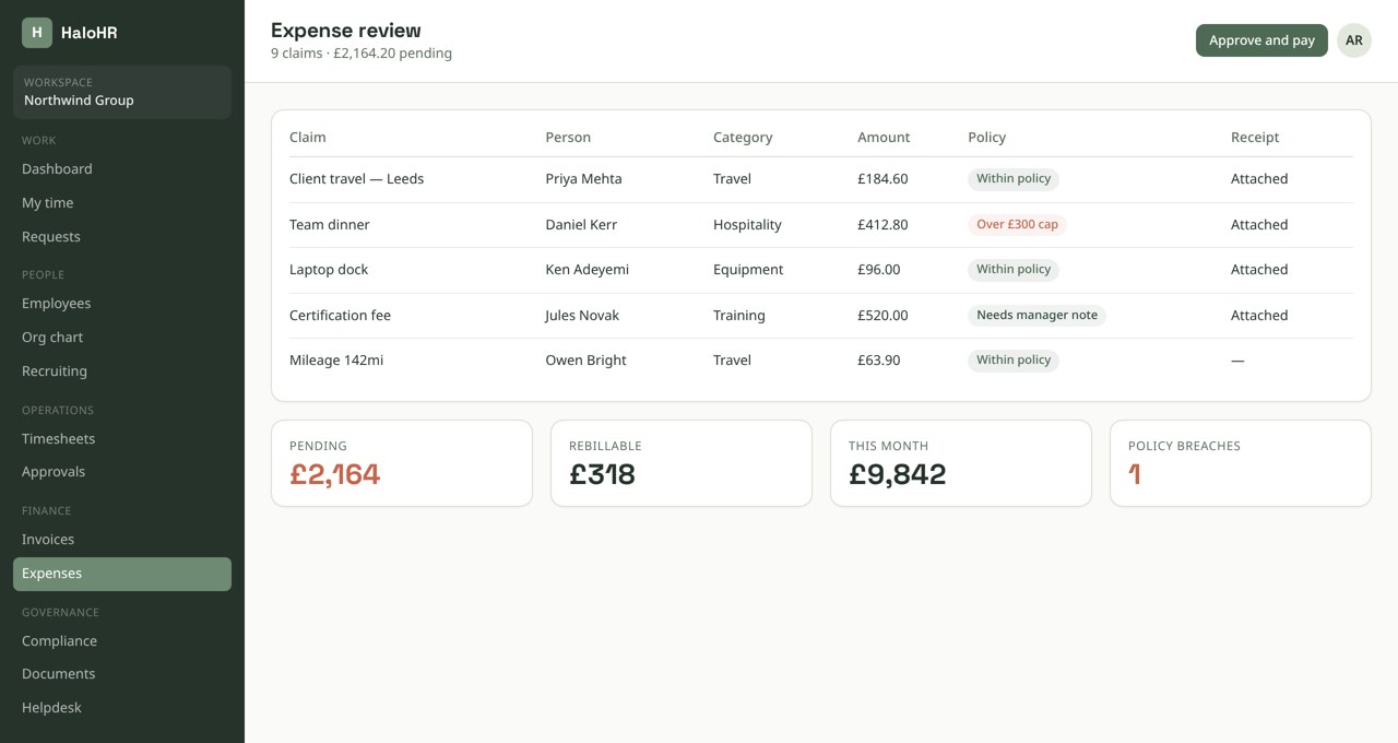 Expense review queue with policy checks against each claim